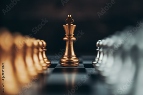 Foto chess piece on chess board game for ideas, challenge, leadership, strategy, business, success or abstract concept