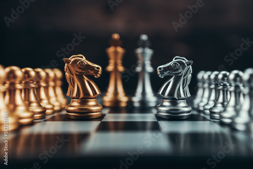 Εκτύπωση καμβά chess piece on chess board game for ideas, challenge, leadership, strategy, business, success or abstract concept