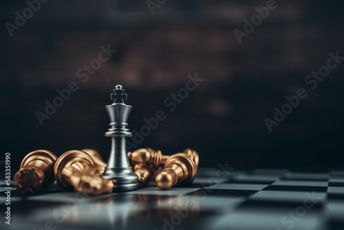 Obraz na płótnie chess piece on chess board game for ideas, challenge, leadership, strategy, business, success or abstract concept