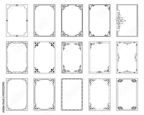 Decorative frames. Retro ornamental frame, vintage rectangle ornaments and ornate border. Decorative wedding frames, antique museum picture borders or deco devider. Isolated icons vector set