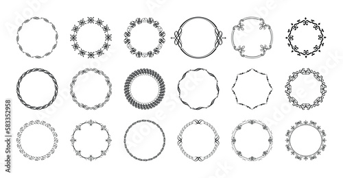Luxury decorative circle vintage calligraphic frames and borders. Retro elegant ornamental frame, ornaments. Wedding frame, invitation card, menu, picture borders, deco dividers. Isolated icons vector