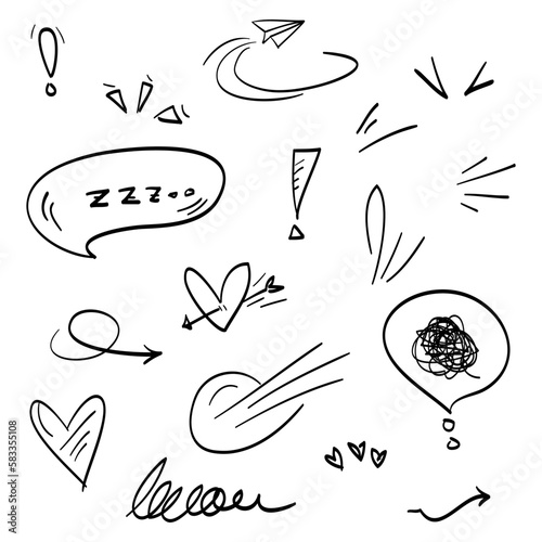 Doodle set cartoon expressions effects. Hand drawn emoticon effects design elements. vector illustration