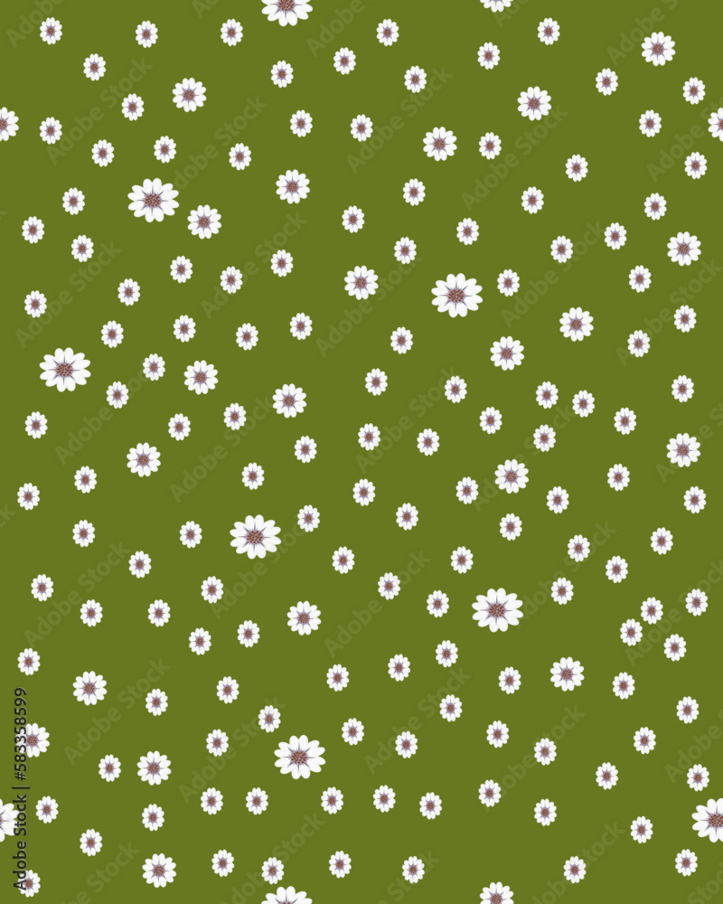 Abstract background small flowers on green background color. Vector illustration. Vertical Layout.