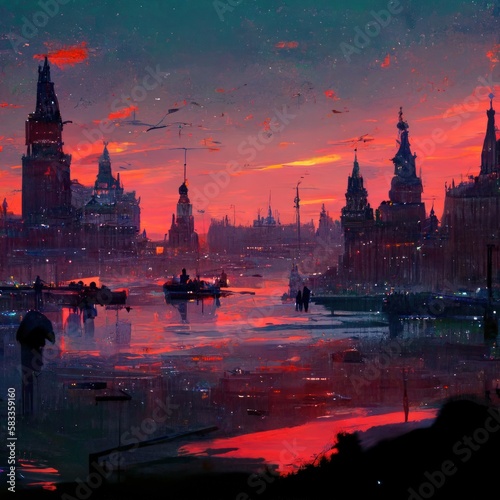 The image is of Venice City in the Middle Ages with a sea in the background. Generate Ai