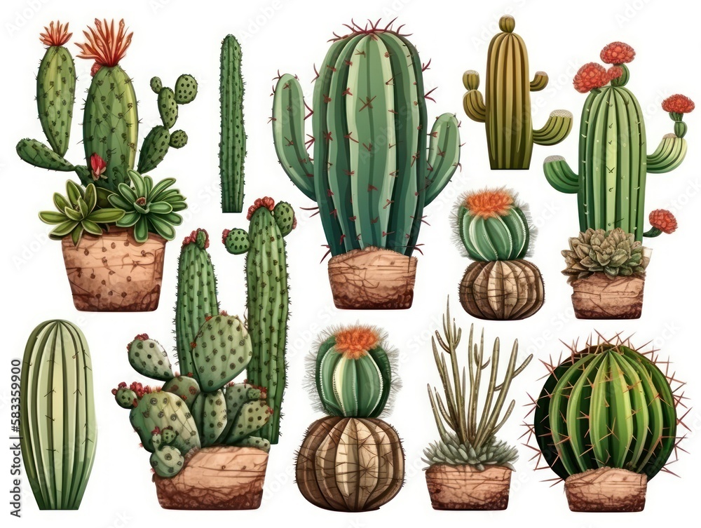 Set of cactus isolated on background. generative ai Set of cactus isolated on background. generative ai