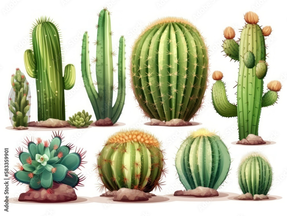 Set of cactus isolated on background. generative ai Set of cactus isolated on background. generative ai