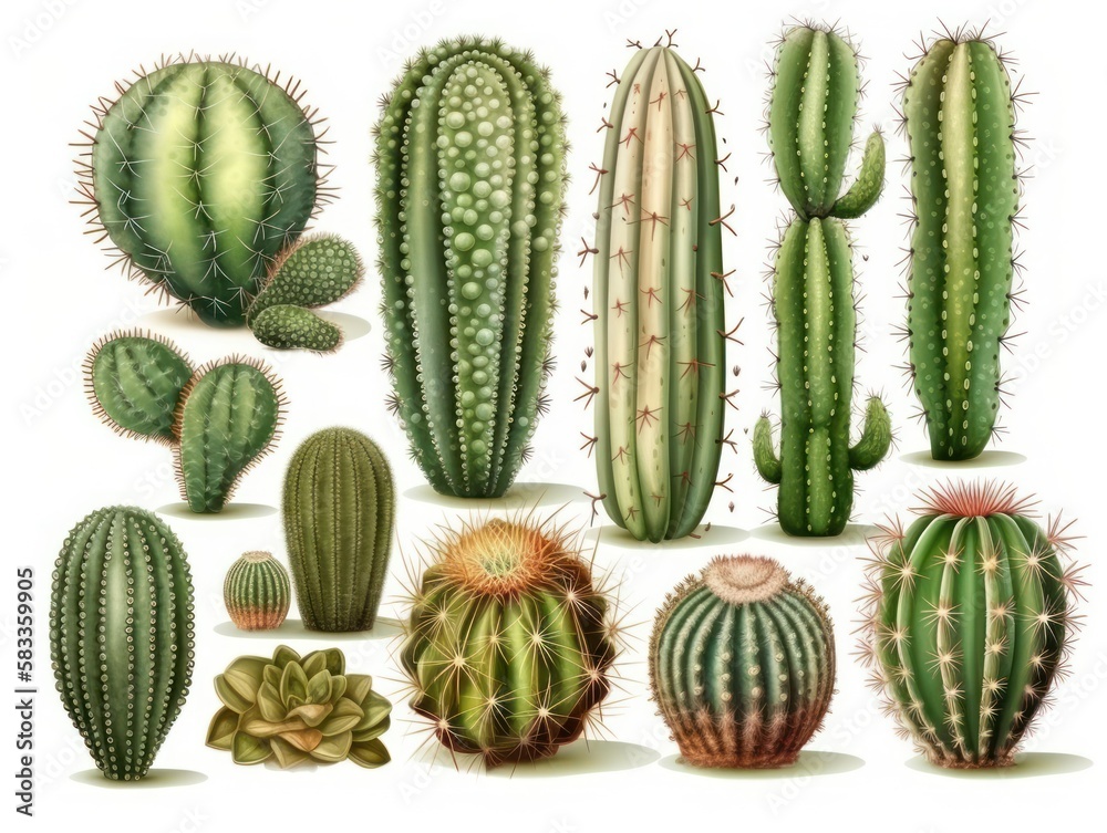 Set of cactus isolated on background. generative ai Set of cactus isolated on background. generative ai