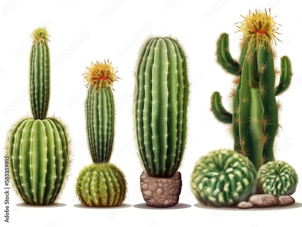 Set of cactus isolated on background. generative ai Set of cactus isolated on background. generative ai
