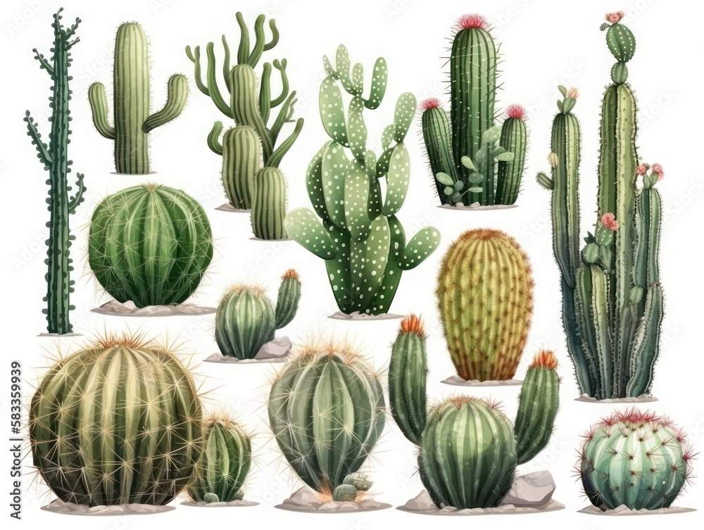 Set of cactus isolated on background. generative ai Set of cactus isolated on background. generative ai