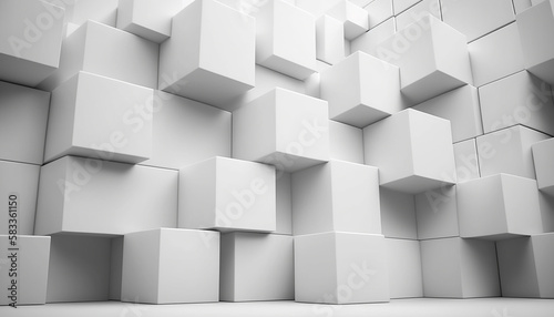 Random shifted white cube boxes block the background wallpaper banner with copy space Generative AI