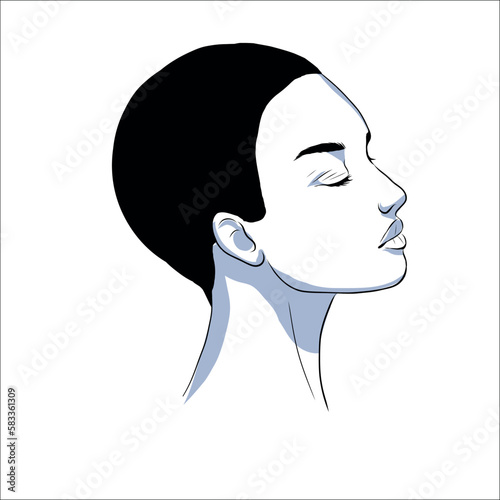 Vector portrait of beautiful woman in black and white. Gentle silhouette, fashion illustration