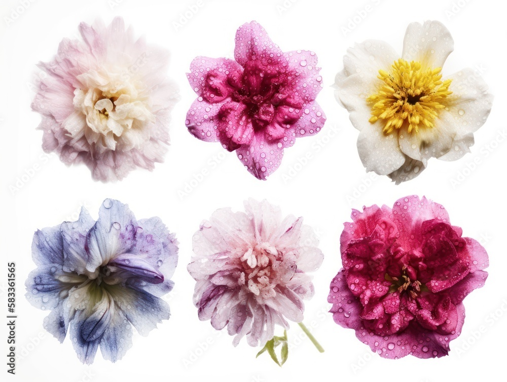 Set of different beautiful flowers isolated on white background. generative ai Set of different beautiful flowers isolated on white background. generative ai