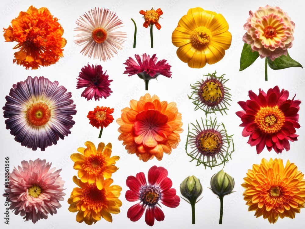 Set of different beautiful flowers isolated on white background. generative ai Set of different beautiful flowers isolated on white background. generative ai