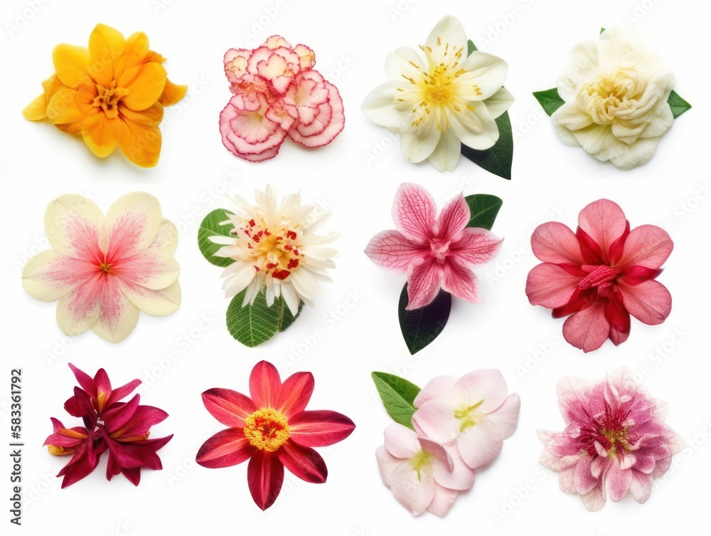Set of different beautiful flowers isolated on white background. generative ai Set of different beautiful flowers isolated on white background. generative ai