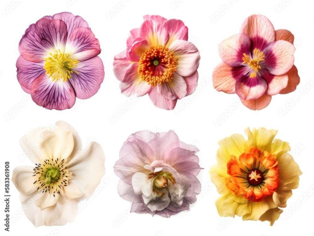 Set of different beautiful flowers isolated on white background. generative ai Set of different beautiful flowers isolated on white background. generative ai