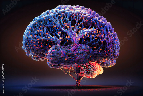 A digital brain composed of interconnected nodes, symbolizing the complex neural networks of artificial intelligence photo