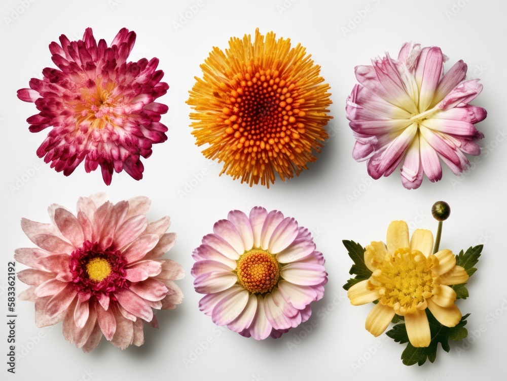 Set of different beautiful flowers isolated on white background. generative ai