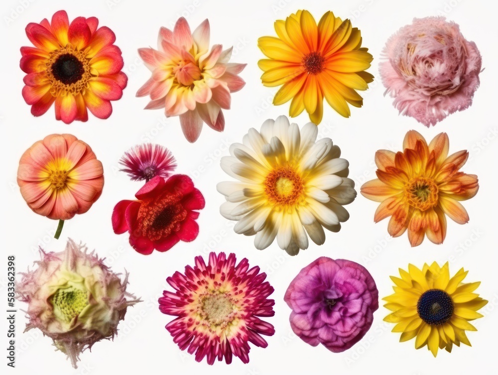 Set of different beautiful flowers isolated on white background. generative ai Set of different beautiful flowers isolated on white background. generative ai