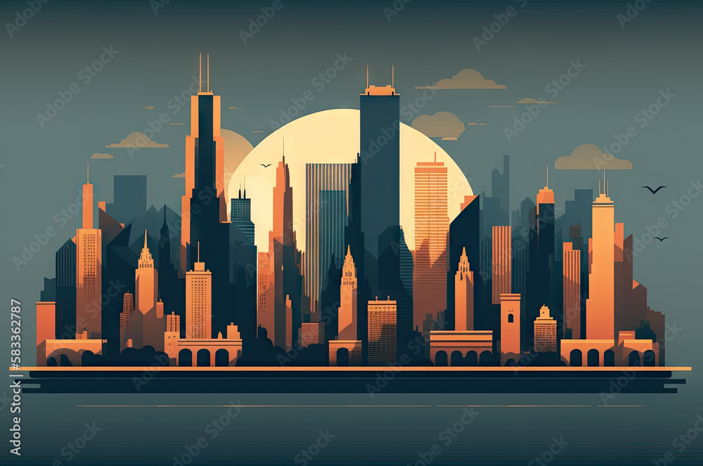 Fototapeta premium Abstract reimagining of the Chicago Skyline created with Generative AI technology
