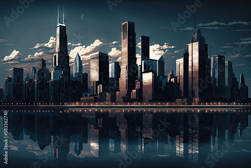 Abstract reimagining of the Chicago Skyline created with Generative AI technology