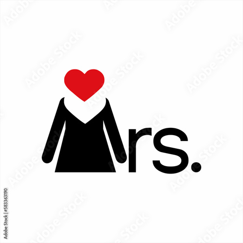 Mrs logo design with the concept of woman and heart icon on letter M.