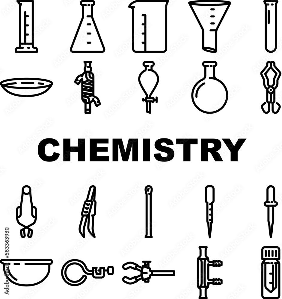 Obraz premium chemistry laboratory flask test icons set vector