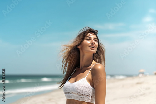 Women in bikini on the beach ai generative