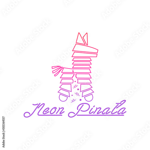 Cute neon pinata logo design, pink and purple