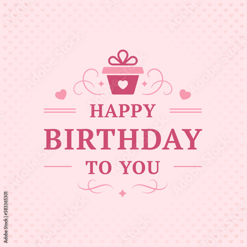 Happy birthday pink romantic gift box vintage greeting card typographic template vector