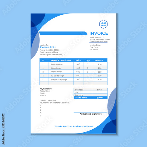 Business invoice form template. Invoice minimal design template, Creative invoice Template. Invoices templates. Price receipt, payment agreement and invoice bill template. Business invoice