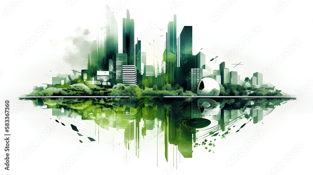 Obraz premium Urban project planning. Green sustainable design, creating eco friendly spaces, promoting energy efficiency, and integrating renewable energy sources for a low impact urban environment. Generative AI