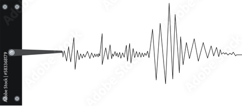 Seismograph earthquake or polygraph test red wave. Seismogram vibration or magnitude recording chart. Music volume wave or lie detector diagram record. Vector illustration. photo