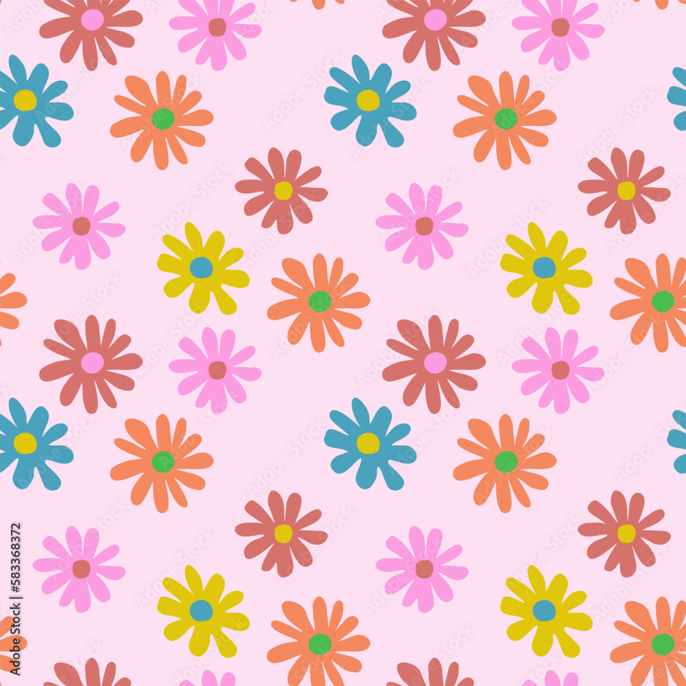 Cute flowers on pink background seamless pattern.Vector cartoon kawaii illustration design.flower seamless pattern concept Cute flowers on pink background seamless pattern.Vector cartoon kawaii illustration design.flower seamless pattern concept