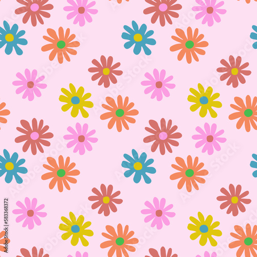 Cute flowers on pink background seamless pattern.Vector cartoon kawaii illustration design.flower seamless pattern concept