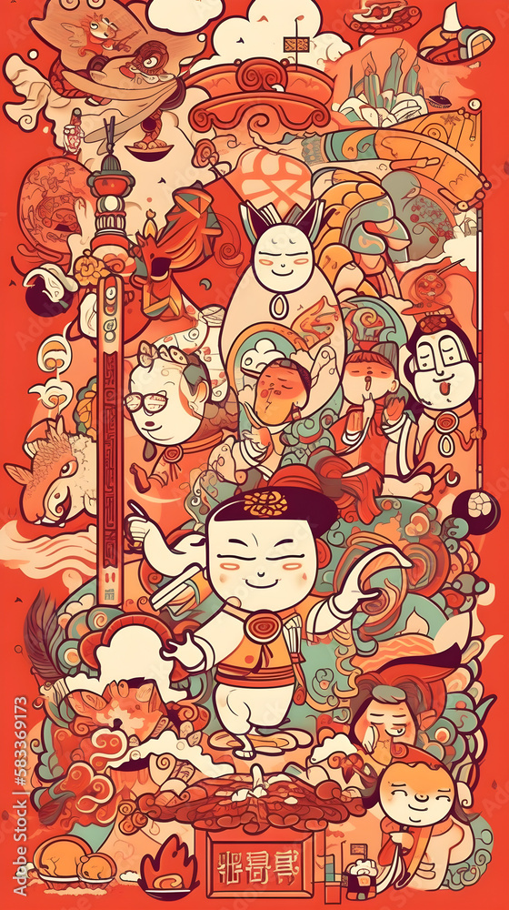 Generated AI, Cute Asian Wallpaper about belief, astrology, strengthening luck and destiny, which is a fusion of the beliefs of Buddhism until it becomes a belief that helps hold people's hearts.