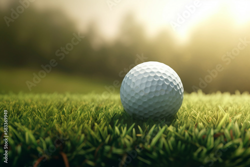 White Golf Ball laying on the fairway - Generative AI Illustration