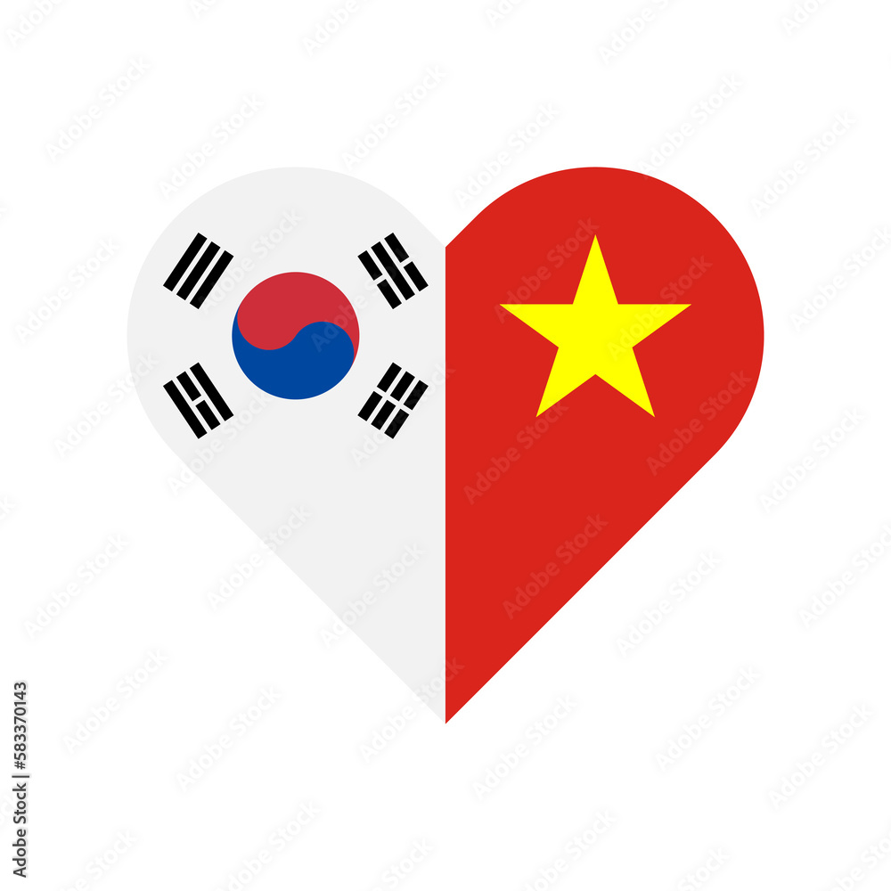 Obraz premium unity concept. heart shape icon of south korea and vietnam flags. vector illustration isolated on white background
