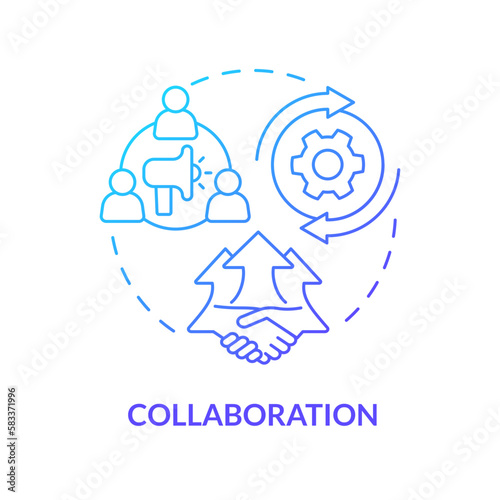 Collaboration blue gradient concept icon. Social organizations partnership. Form of advocacy abstract idea thin line illustration. Isolated outline drawing. Myriad Pro-Bold font used