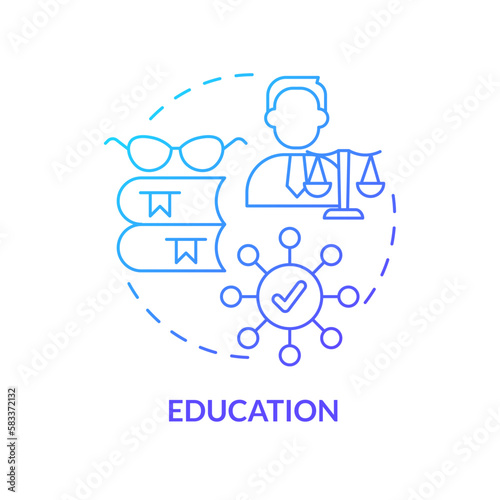 Education blue gradient concept icon. Attorney degree for legal career. Effective advocate trait abstract idea thin line illustration. Isolated outline drawing. Myriad Pro-Bold font used