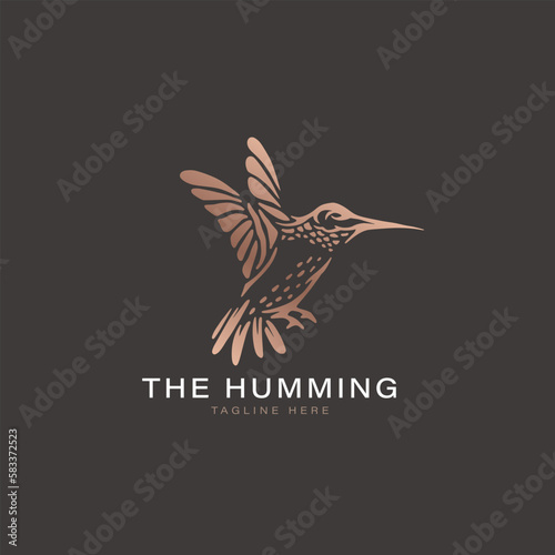 Hummingbird icon logo concept with luxury gold color vector illustration