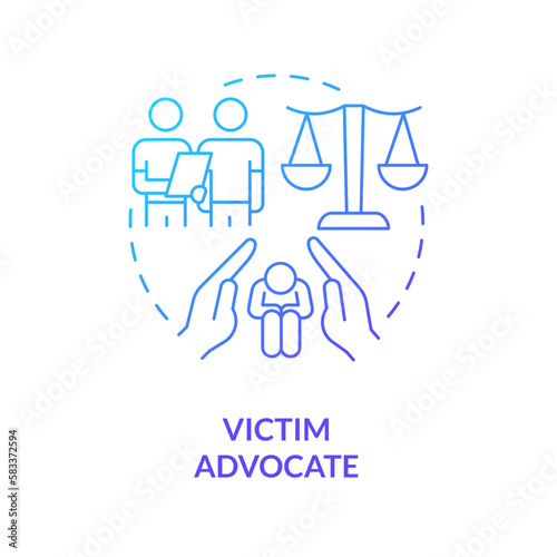 Victim advocate blue gradient concept icon. Professional attorney support. Career in advocacy abstract idea thin line illustration. Isolated outline drawing. Myriad Pro-Bold font used