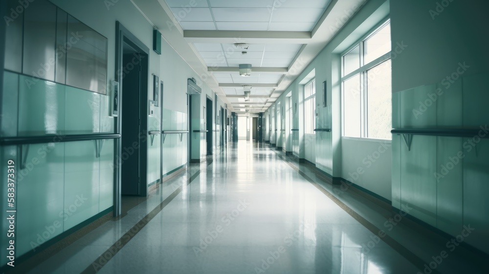 Blurred interior of hospital - abstract medical background. generative ai