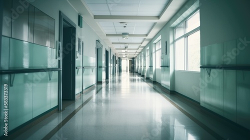 Blurred interior of hospital - abstract medical background. generative ai