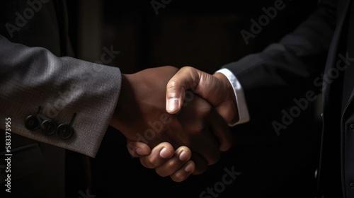 Businessmen handshake for teamwork. Generative AI © piai