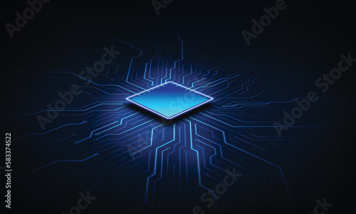 Abstract technology chip processor background circuit board and html code,3D illustration blue technology background vector.