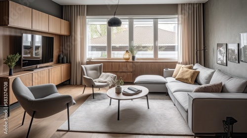 Interior view of a modern living room. Home decor concept. generative ai © Creative Station