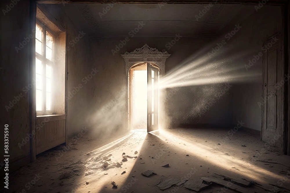 empty room with light streaming in through the window, illuminating the ...