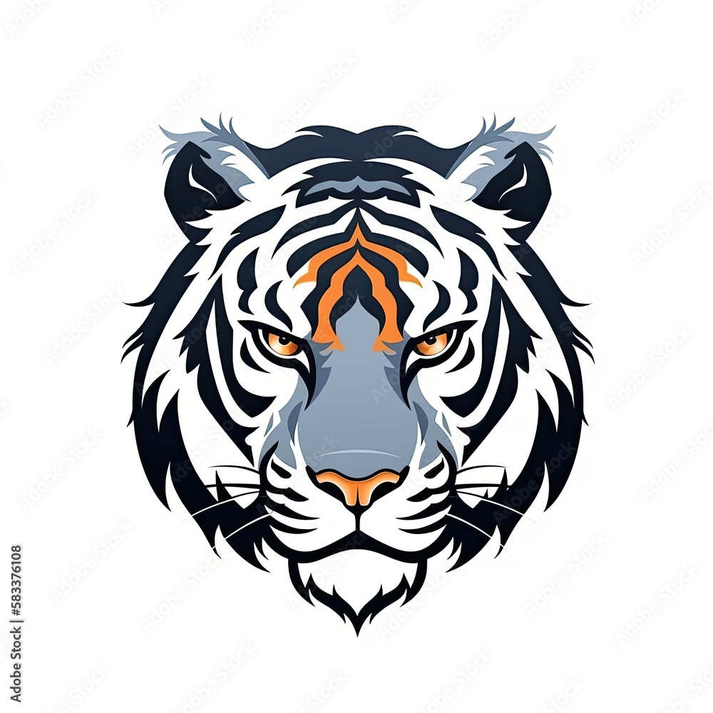 tiger head, white background, simple logo design, generative ai