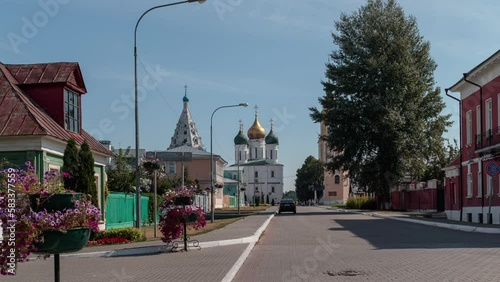 View of exterior the Assumption Cathedral in Kolomna Kremlin. Time-lapse.