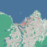 Trondheim map. Detailed map of Trondheim city administrative area. Cityscape urban panorama. Outline map with buildings, water, forest.